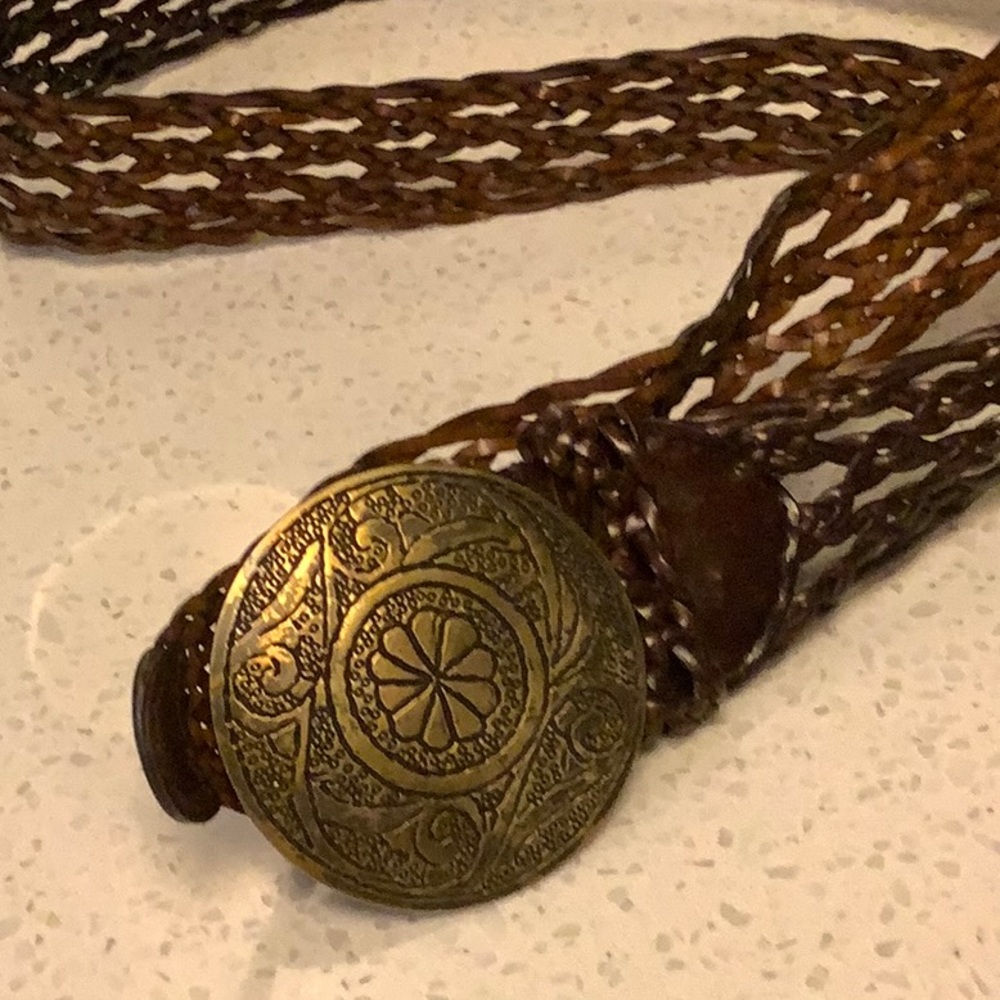 Lane Bryant Braided Leather Belt Boho Brass Buckle
